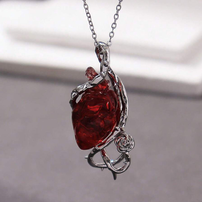 Wholesale Heart Couple Necklace Exaggerated Design Thorn Vine Flower Clavicle Chain Halloween Pendant